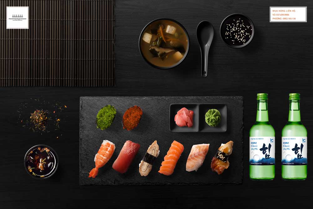 Thưởng thức rượu Soju HIM Classic với Sushi