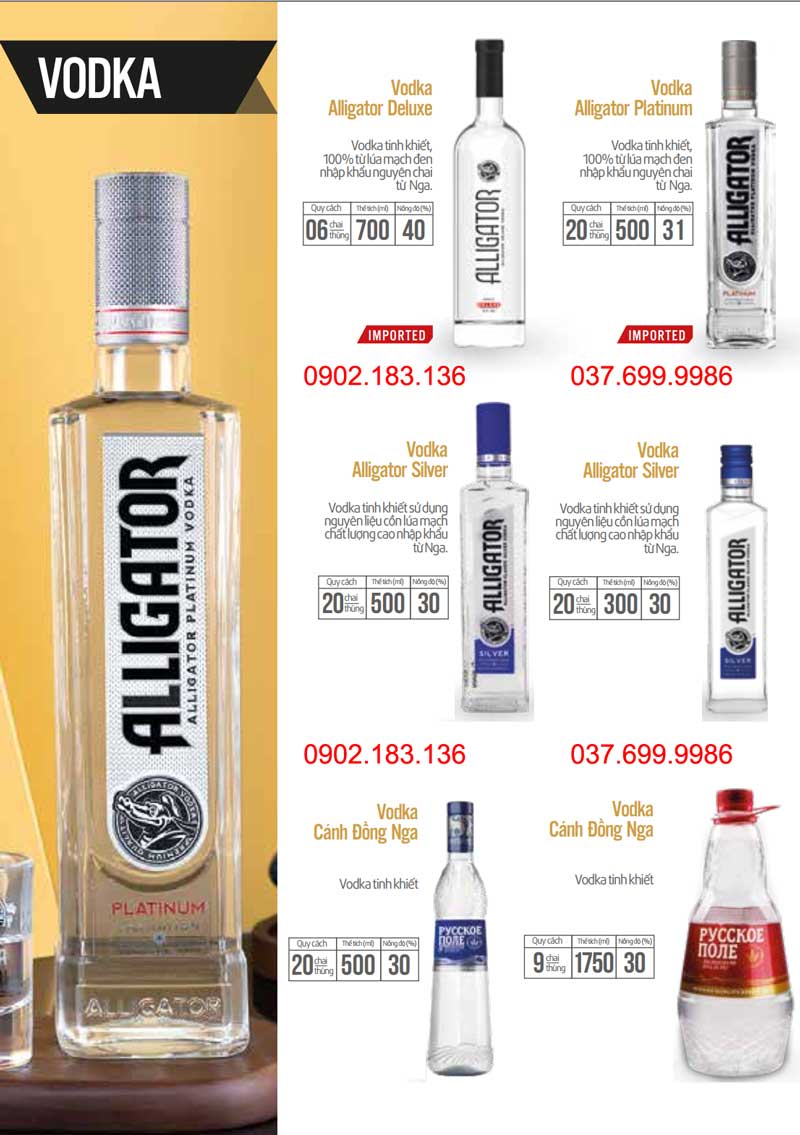 Các loại sản phẩm rượu vodka cá sấu